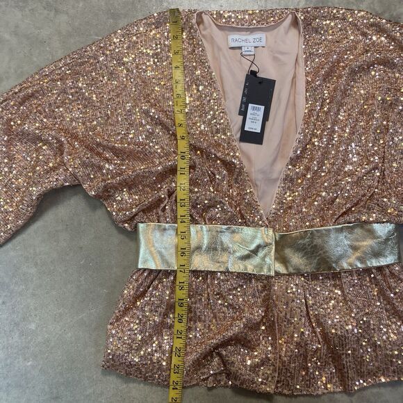 Rachel Zoe Jacket Womens 8 Harrison Sequin Belted Rose Gold Deep V Neck - Picture 4 of 11